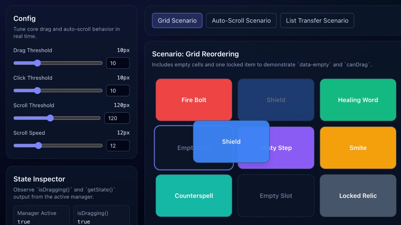 dnd-manager - Lightweight Drag-and-Drop library for vanilla JS compatible with any framework